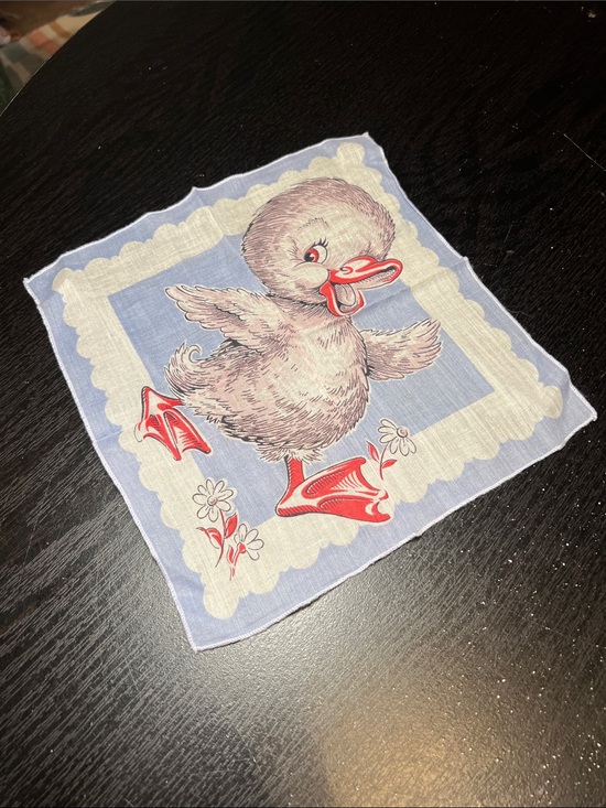 Vintage Other - Vintage MCM Kitsch Anthropomorphic Cute Duck Floral Handkerchief Hankie